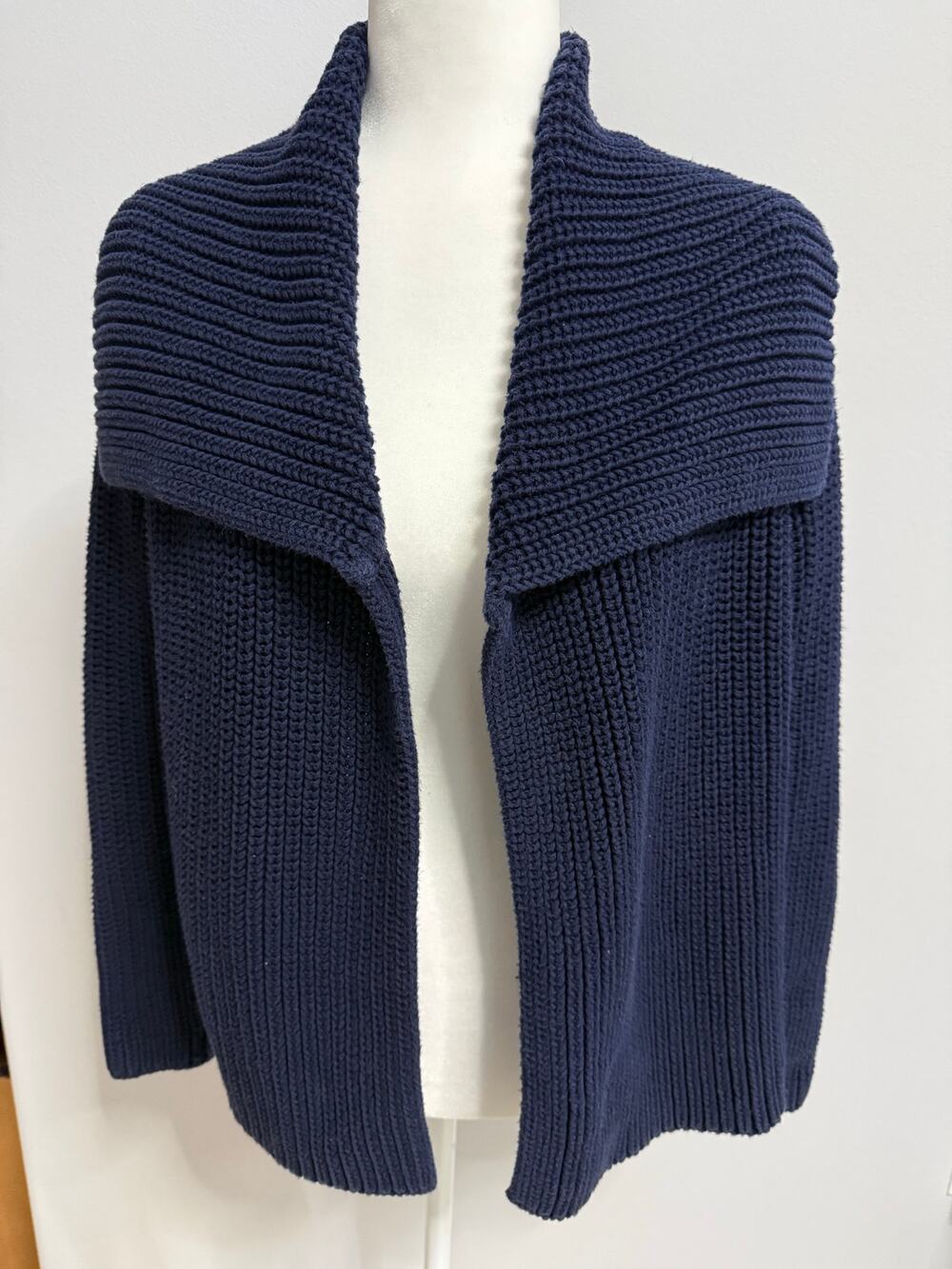 Talbots Navy blue copen cardigan sweater large thick knit cotton long sleeve